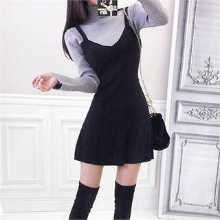Mock Two-piece Knit Pinafore Dress