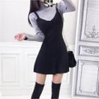Mock Two-piece Knit Pinafore Dress