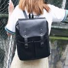 Double-belted Faux Leather Backpack