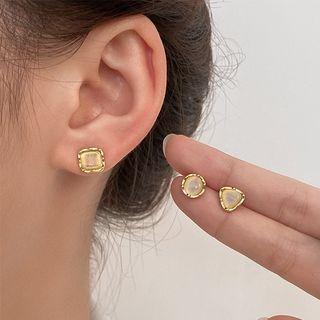 3 Pair Set: Cat Eye Stone Earring (various Designs) Set Of 3 Pairs - Earring - Gold - One Size