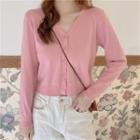 V-neck Plain Long-sleeve Knitted Crop Top