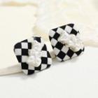 Bear Checker Square Fabric Earring 1 Pair - Black & White - One Size