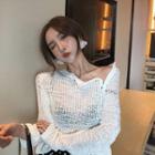 Zip Shoulder Open Knit Sweater White - One Size