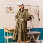 Frill-trim Zip Hooded Trench Coat