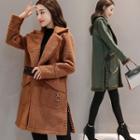 Fleece-lined Faux Leather Snap Button Coat