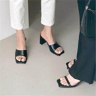 Chunky-heel Croc-grain Sandals In 2 Types