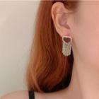 Heart Faux Leather Alloy Fringed Earring 1 Pair - S925 Silver - Brown & Silver - One Size