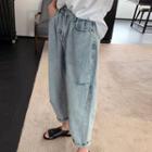 High-waist Washed Ripped Straight-cut Jeans