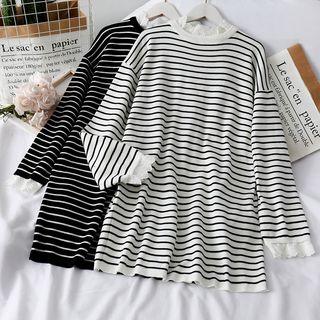 Lace-trim Loose-fit Striped Sweater