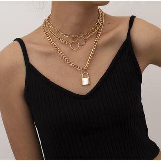 Set Of 3: Lock Chain Necklace