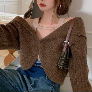 Plain Cutout Camisole Top / Collared Cropped Cardigan