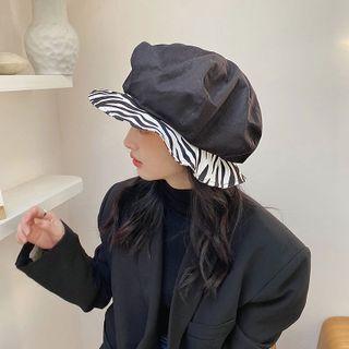 Zebra Print Beret Hat Black & White - One Size