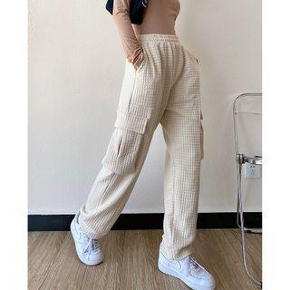 Plain Check Pattern Side-pocket Sweatpants