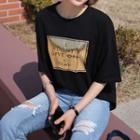 Round-neck Metallic Print T-shirt