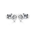 Simple And Romantic Heart-shaped Cubic Zirconia Titanium Stud Earrings Silver - One Size