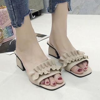 Block Heel Slide Ruffle Sandals