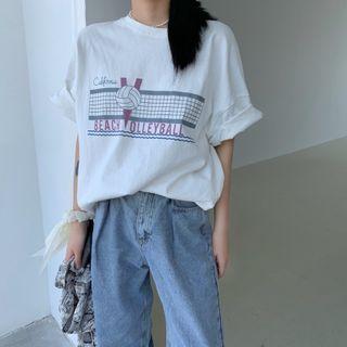 Short-sleeve Volleyball Print T-shirt
