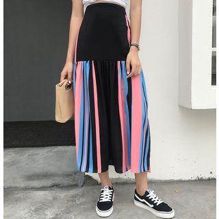 Striped Panel Midi Skirt