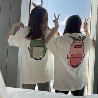 Elbow-sleeve Backpack Print T-shirt