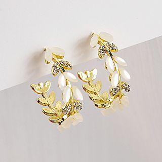 Faux Pearl Leaf Hoop Earring 1 Pair - E2423-3 - White - One Size