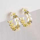 Faux Pearl Leaf Hoop Earring 1 Pair - E2423-3 - White - One Size