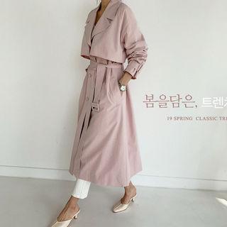Single-breasted Long Trench Coat Pink - One Size