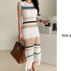Stripe Pointelle Knit Long Dress