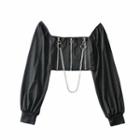 Balloon-sleeve Chain Strap Cropped Blouse