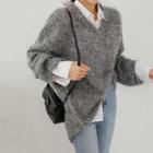 V-neck Ripped Fluffy Sweater