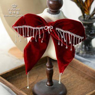 Wedding Bow Rhinestone Hair Clip Wine Red - One Size
