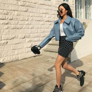 Shirred-trim Dotted Skirt