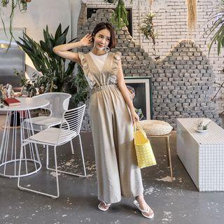 V-neck Frilled-trim Jumpsuit