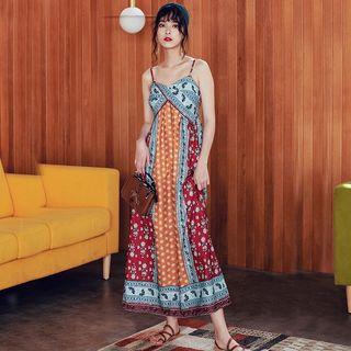 Spaghetti Strap Open-back Print Midi A-line Sundress