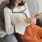 Piped Bell Sleeve Chiffon Blouse
