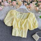 Square-neck Slim-cut Short-sleeve Cropped Shirt