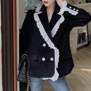Lace Trim Double-breasted Blazer Black - One Size