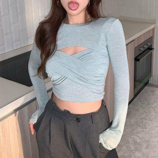 Set: Long-sleeve Crop T-shirt + Shirred Camisole Top