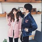 Couple Matching Lettering Drawstring Button Jacket