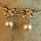 Alloy Bow Faux Pearl Dangle Earring 1 Pair - As Shown In Figure - One Size