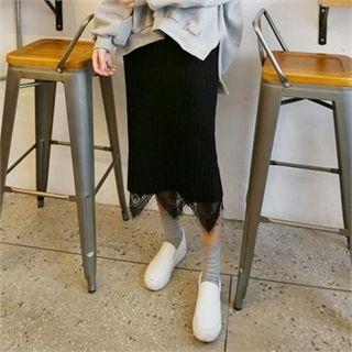 Lace-hem Rib-knit Skirt
