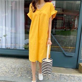 Frill-sleeve Shift Dress