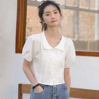 Puff-sleeve Pintuck Cropped Blouse