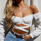 Long-sleeve Off-shoulder Tie-waist Crop Top