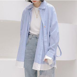 Paneled Striped Shirt With Sash As Shown In Figure - One Size