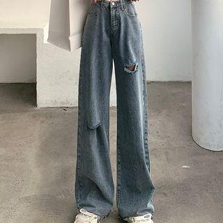 Loose-fit Ripped Wide-leg Jeans