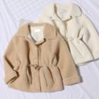 Tie Waist Faux-fur Button Jacket