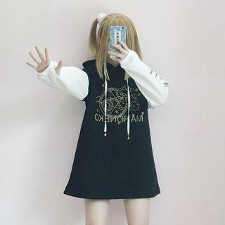 Color Block Printed Hooded Dress