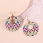 Chevron Print Wooden Dangle Earring 1 Pair - Multicolor - One Size