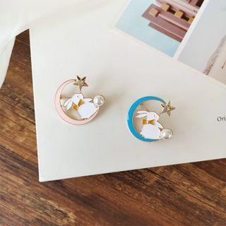 Rabbit Moon & Star Alloy Brooch