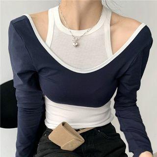 Long-sleeve Cropped Top / Knit Vest